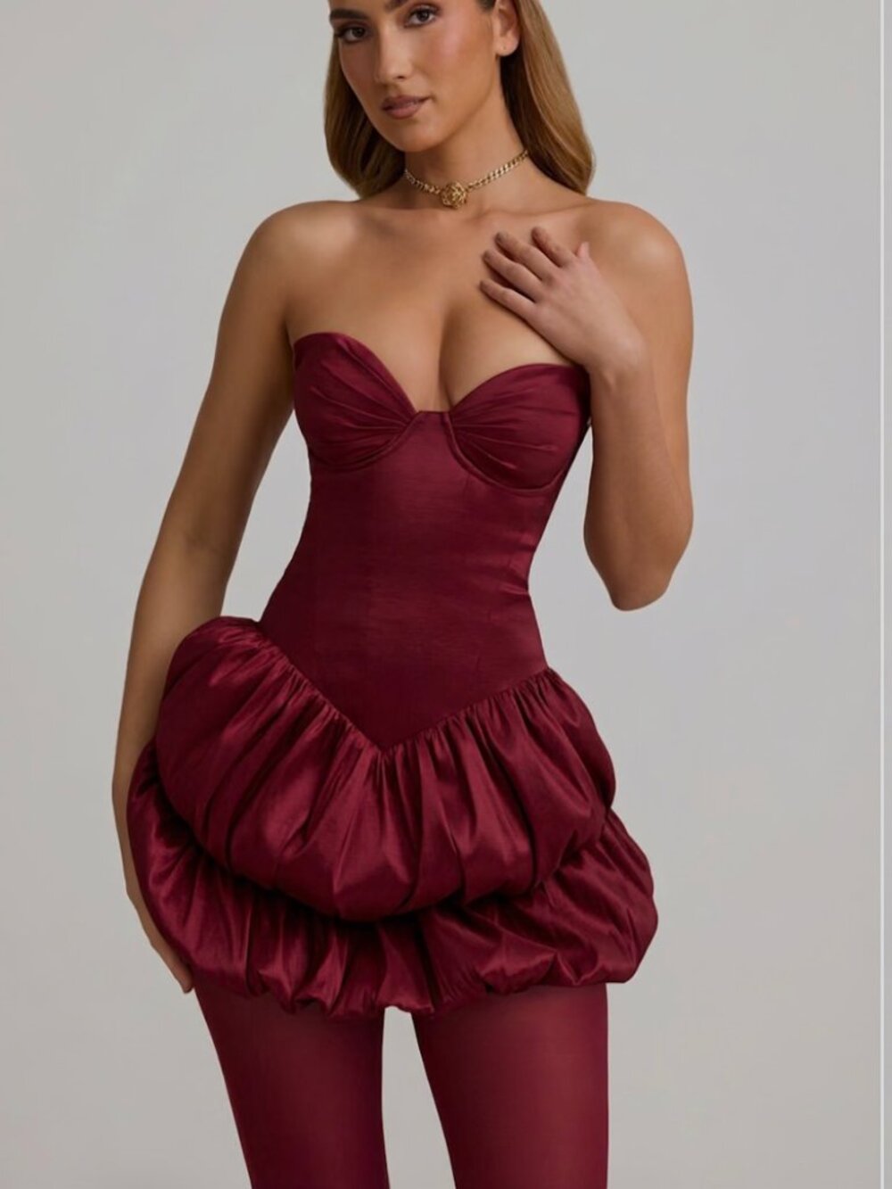 Oh Polly Burgundy Bubble Hem Corset Mini Dress – NWT